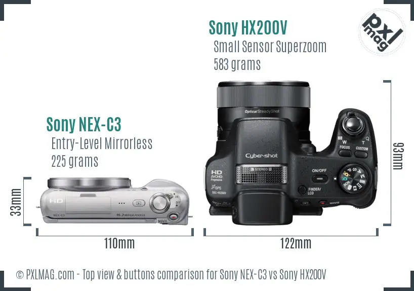 Sony NEX-C3 vs Sony HX200V top view buttons comparison