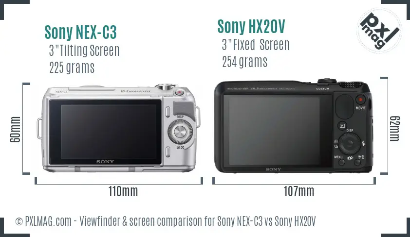 Sony NEX-C3 vs Sony HX20V Screen and Viewfinder comparison