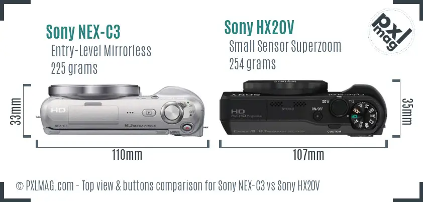 Sony NEX-C3 vs Sony HX20V top view buttons comparison