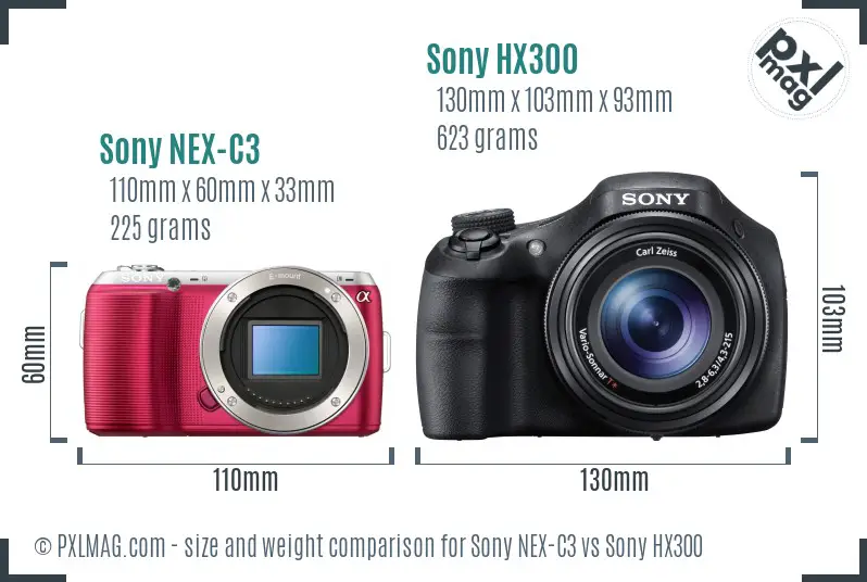 Sony NEX-C3 vs Sony HX300 size comparison