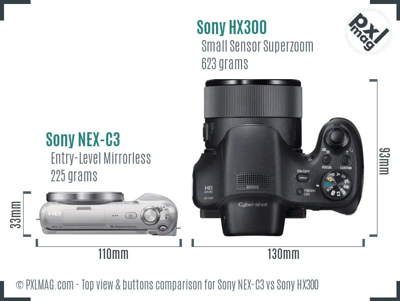 Sony NEX-C3 vs Sony HX300 top view buttons comparison