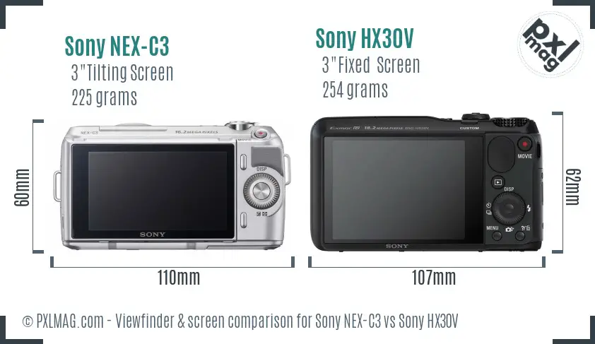 Sony NEX-C3 vs Sony HX30V Screen and Viewfinder comparison