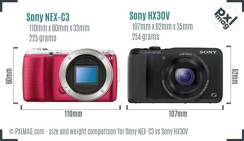 Sony NEX-C3 vs Sony HX30V size comparison