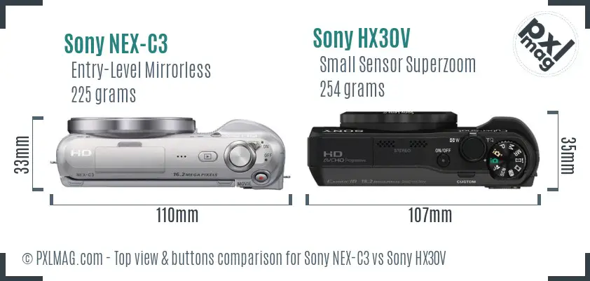Sony NEX-C3 vs Sony HX30V top view buttons comparison