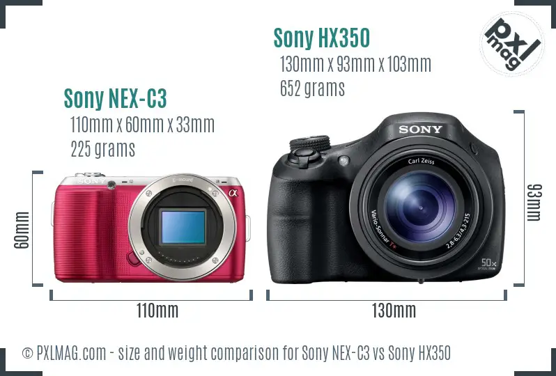 Sony NEX-C3 vs Sony HX350 size comparison