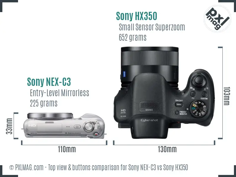 Sony NEX-C3 vs Sony HX350 top view buttons comparison