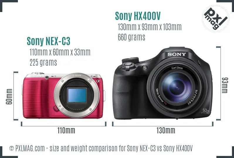 Sony NEX-C3 vs Sony HX400V size comparison