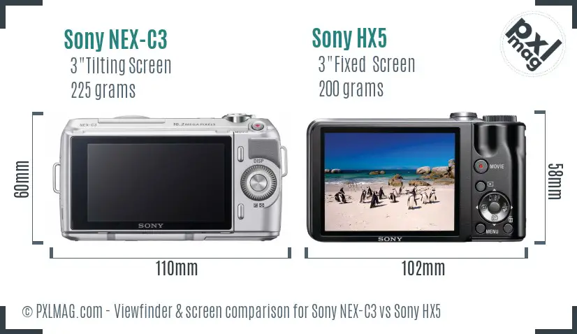 Sony NEX-C3 vs Sony HX5 Screen and Viewfinder comparison