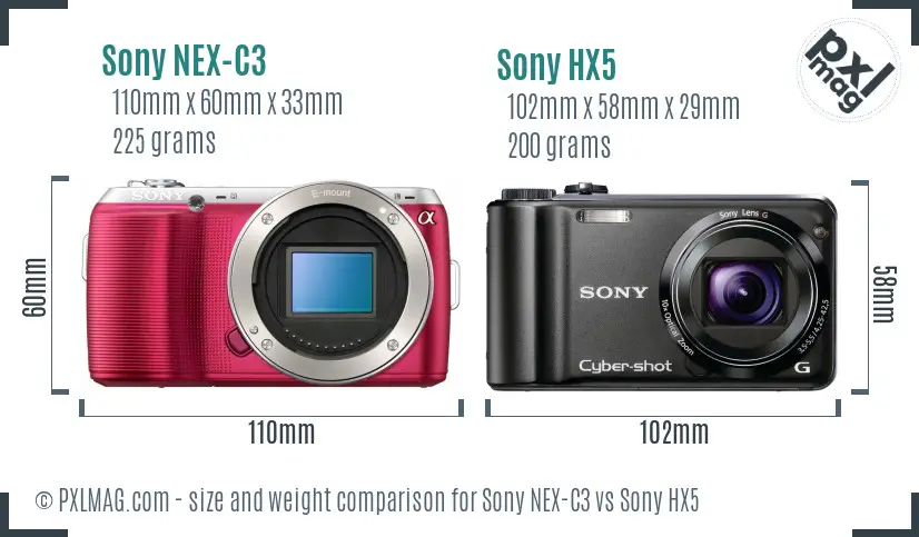 Sony NEX-C3 vs Sony HX5 size comparison