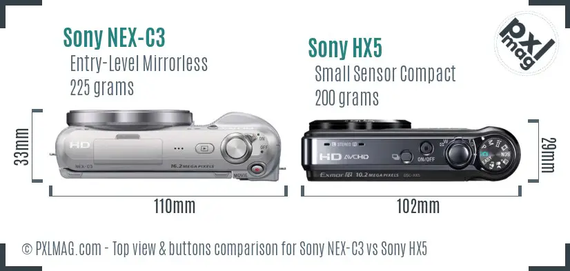 Sony NEX-C3 vs Sony HX5 top view buttons comparison
