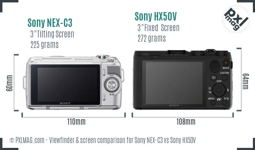 Sony NEX-C3 vs Sony HX50V Screen and Viewfinder comparison