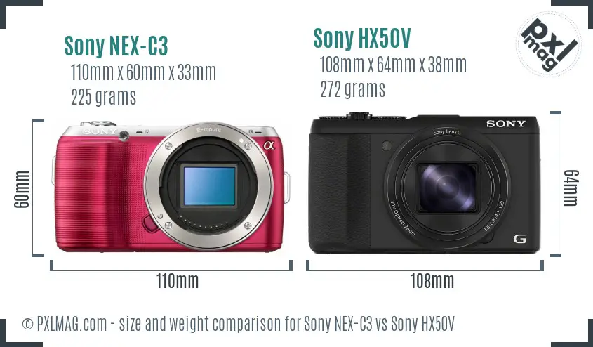 Sony NEX-C3 vs Sony HX50V size comparison