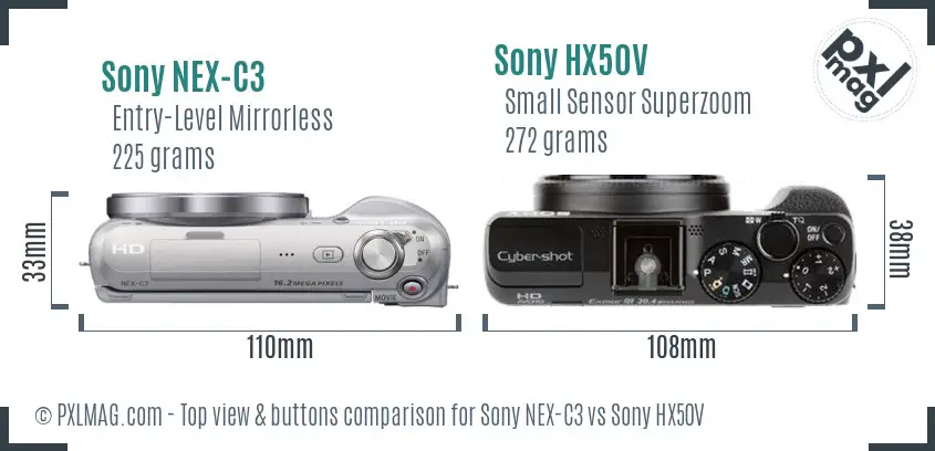 Sony NEX-C3 vs Sony HX50V top view buttons comparison