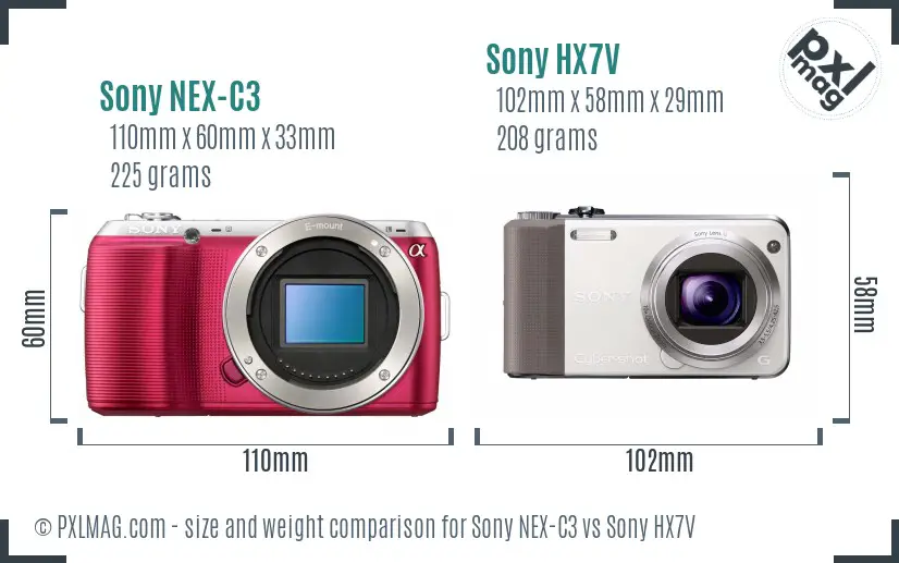 Sony NEX-C3 vs Sony HX7V size comparison