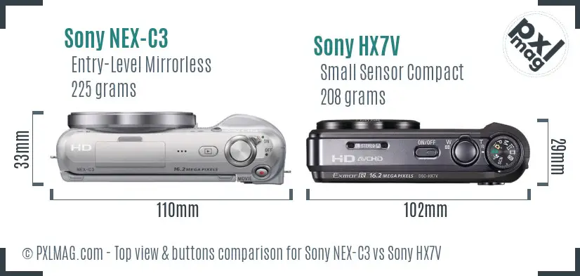 Sony NEX-C3 vs Sony HX7V top view buttons comparison