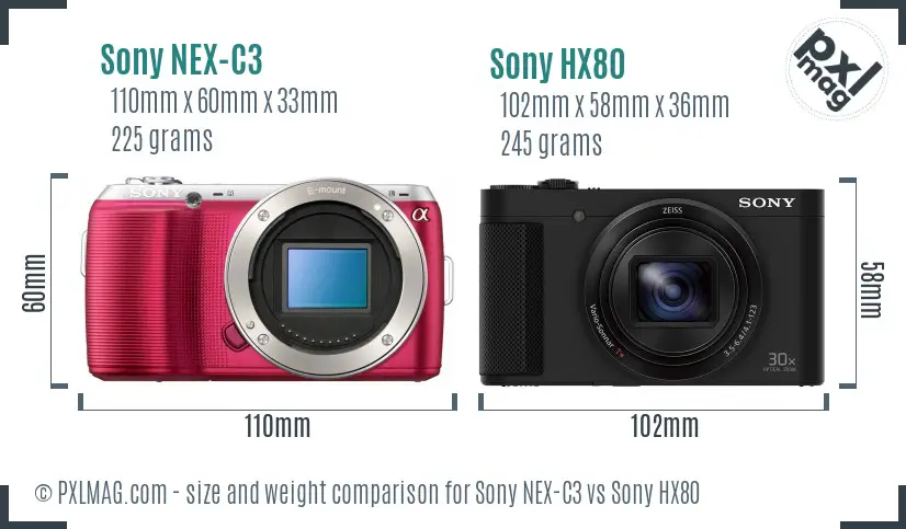 Sony NEX-C3 vs Sony HX80 size comparison