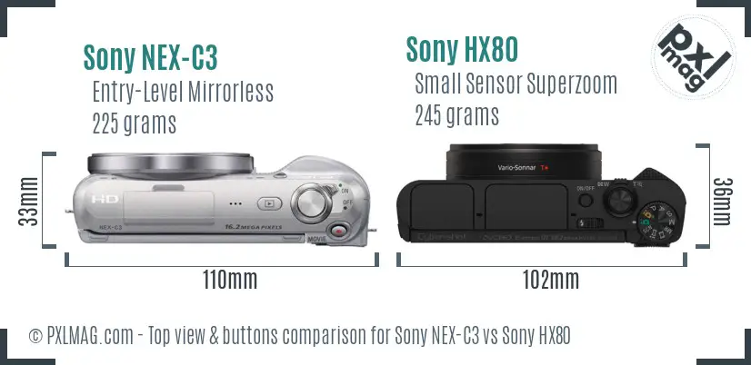 Sony NEX-C3 vs Sony HX80 top view buttons comparison
