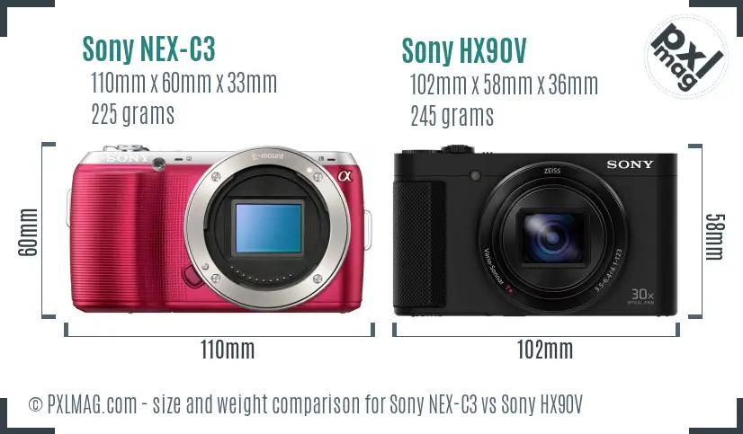 Sony NEX-C3 vs Sony HX90V size comparison