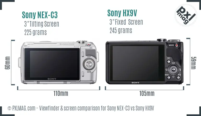 Sony NEX-C3 vs Sony HX9V Screen and Viewfinder comparison