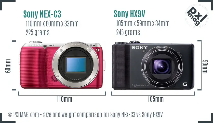 Sony NEX-C3 vs Sony HX9V size comparison