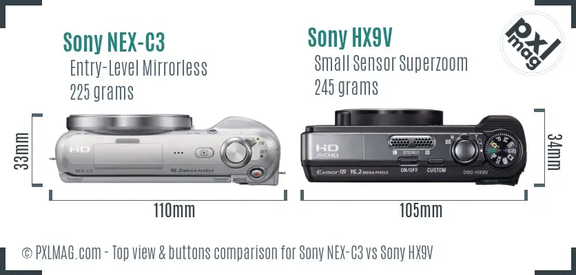 Sony NEX-C3 vs Sony HX9V top view buttons comparison