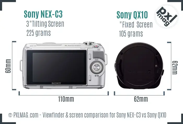 Sony NEX-C3 vs Sony QX10 Screen and Viewfinder comparison