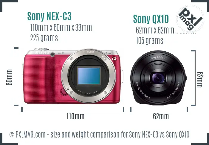 Sony NEX-C3 vs Sony QX10 size comparison