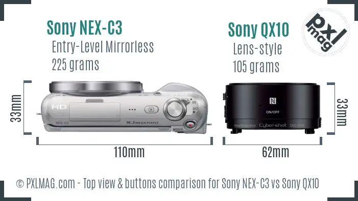 Sony NEX-C3 vs Sony QX10 top view buttons comparison