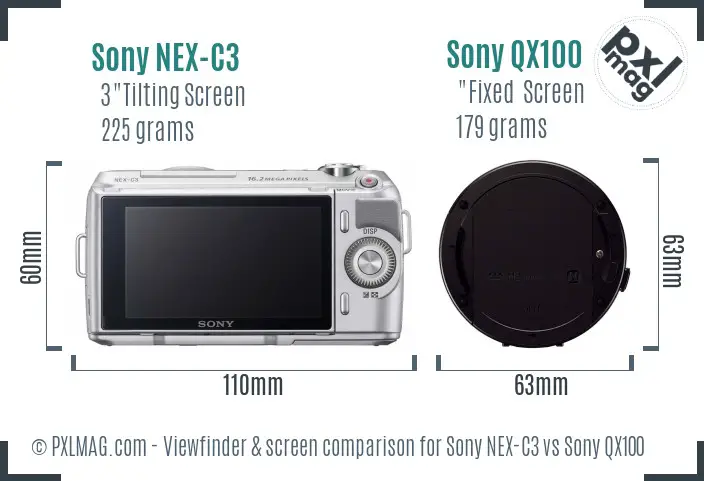 Sony NEX-C3 vs Sony QX100 Screen and Viewfinder comparison