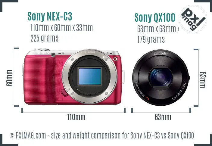 Sony NEX-C3 vs Sony QX100 size comparison