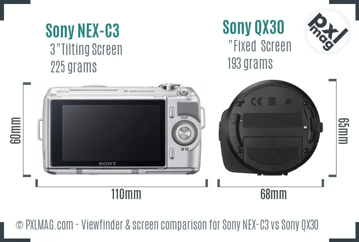 Sony NEX-C3 vs Sony QX30 Screen and Viewfinder comparison