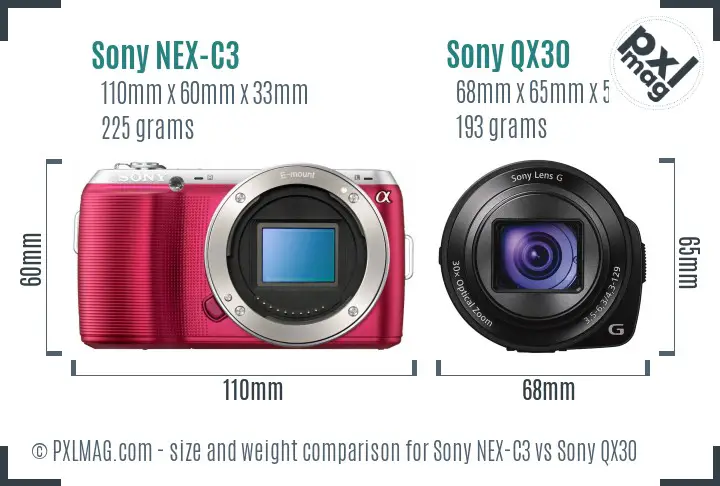 Sony NEX-C3 vs Sony QX30 size comparison
