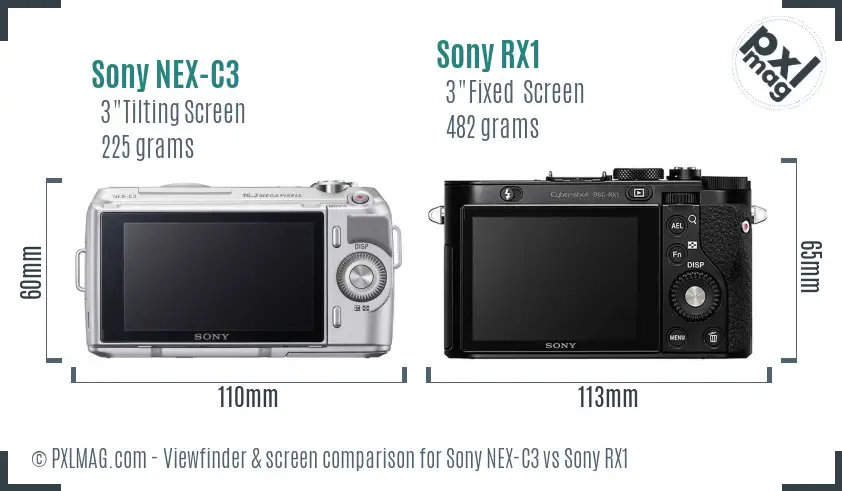 Sony NEX-C3 vs Sony RX1 Screen and Viewfinder comparison