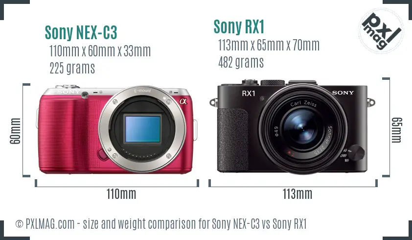 Sony NEX-C3 vs Sony RX1 size comparison