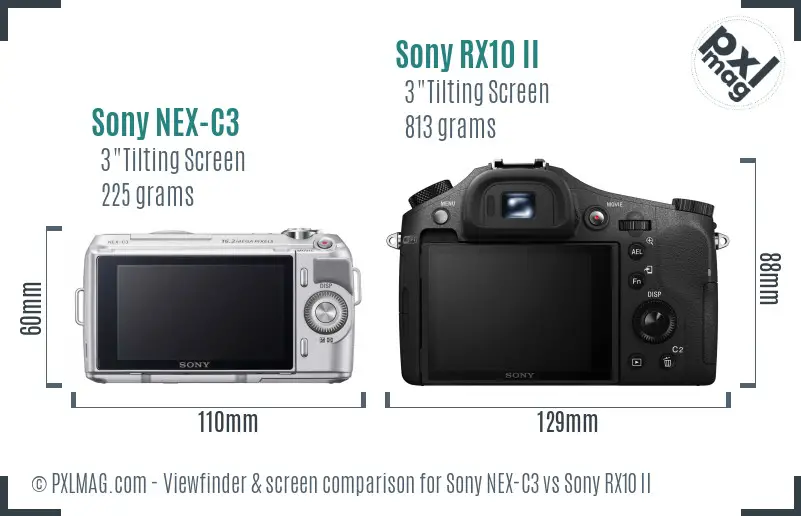 Sony NEX-C3 vs Sony RX10 II Screen and Viewfinder comparison