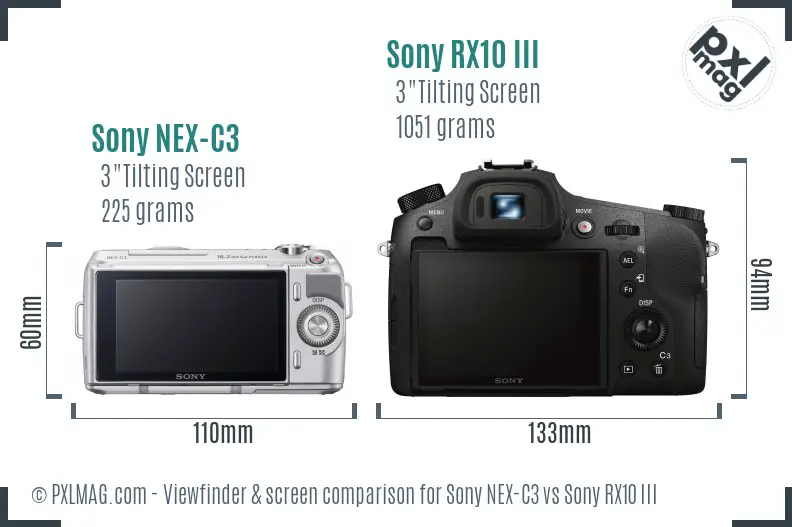 Sony NEX-C3 vs Sony RX10 III Screen and Viewfinder comparison