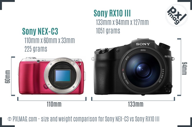 Sony NEX-C3 vs Sony RX10 III size comparison