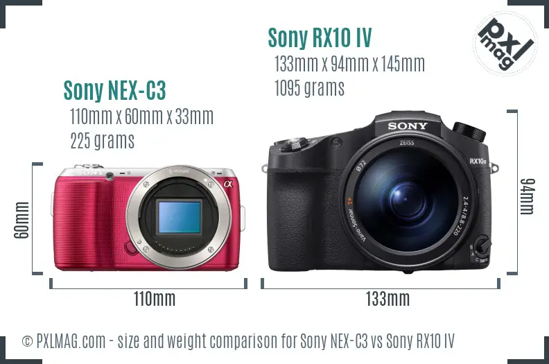 Sony NEX-C3 vs Sony RX10 IV size comparison