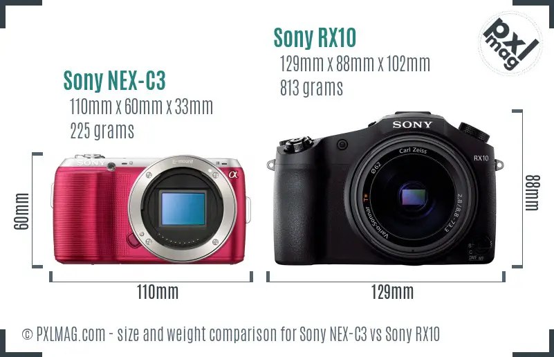 Sony NEX-C3 vs Sony RX10 size comparison