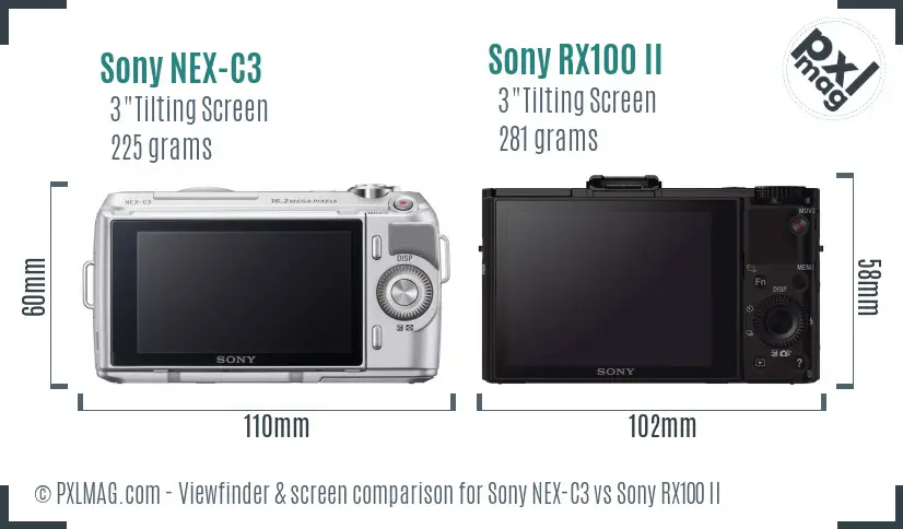 Sony NEX-C3 vs Sony RX100 II Screen and Viewfinder comparison