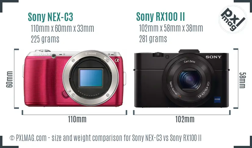 Sony NEX-C3 vs Sony RX100 II size comparison