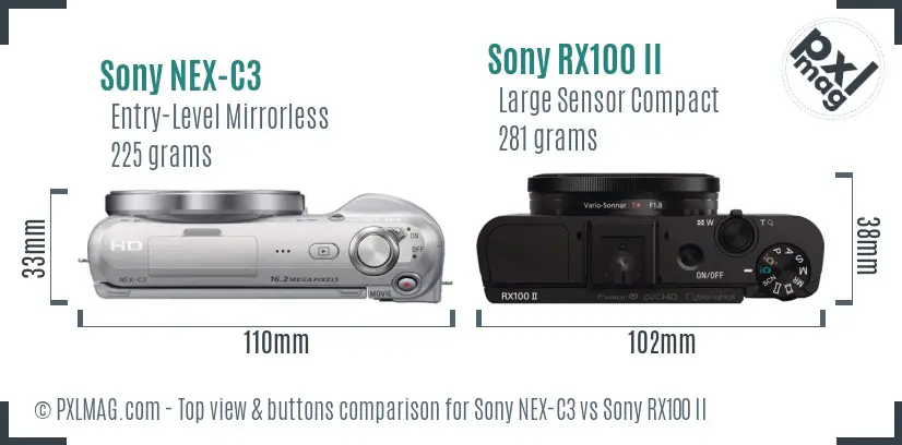 Sony NEX-C3 vs Sony RX100 II top view buttons comparison