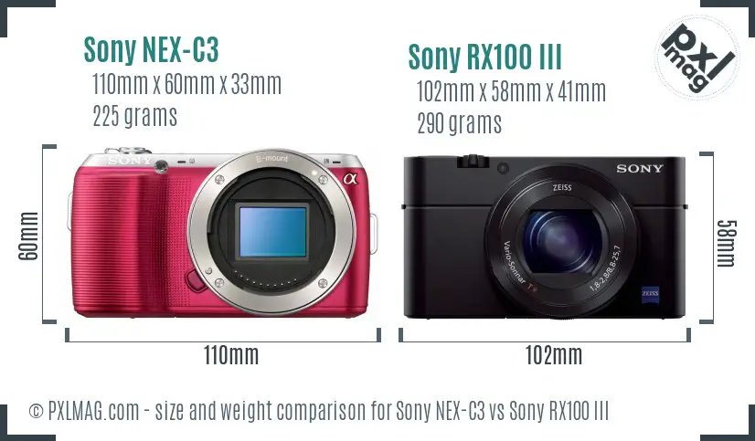 Sony NEX-C3 vs Sony RX100 III size comparison