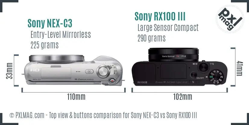 Sony NEX-C3 vs Sony RX100 III top view buttons comparison