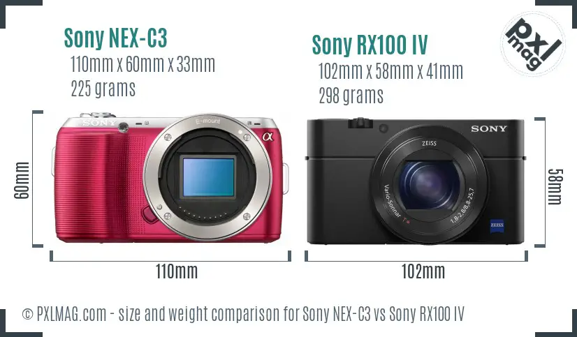 Sony NEX-C3 vs Sony RX100 IV size comparison