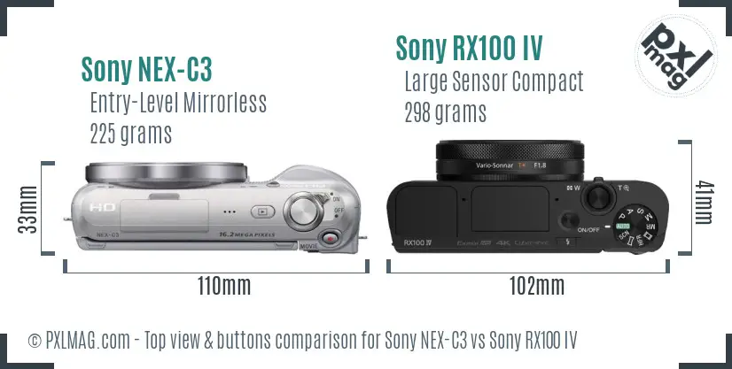 Sony NEX-C3 vs Sony RX100 IV top view buttons comparison