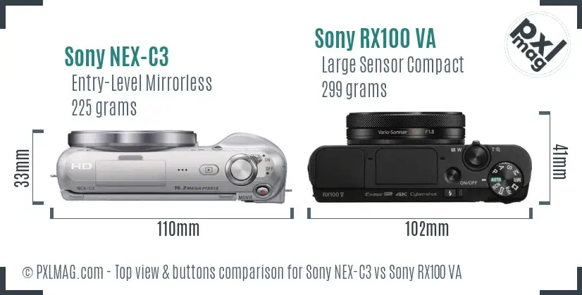 Sony NEX-C3 vs Sony RX100 VA top view buttons comparison