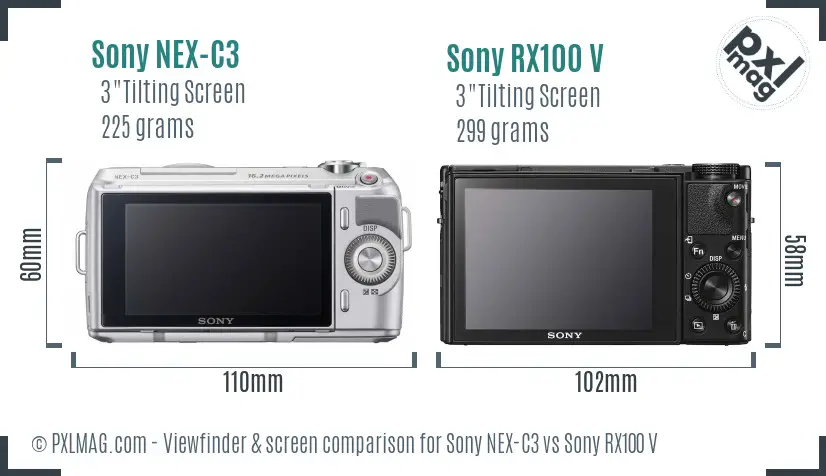 Sony NEX-C3 vs Sony RX100 V Screen and Viewfinder comparison