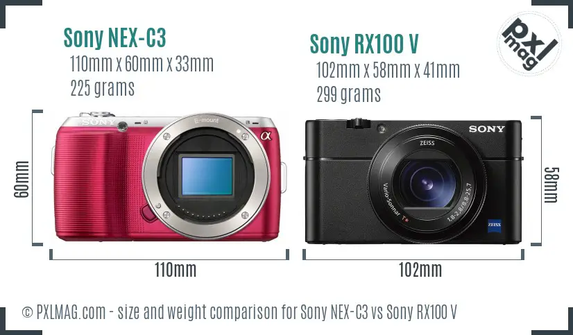 Sony NEX-C3 vs Sony RX100 V size comparison