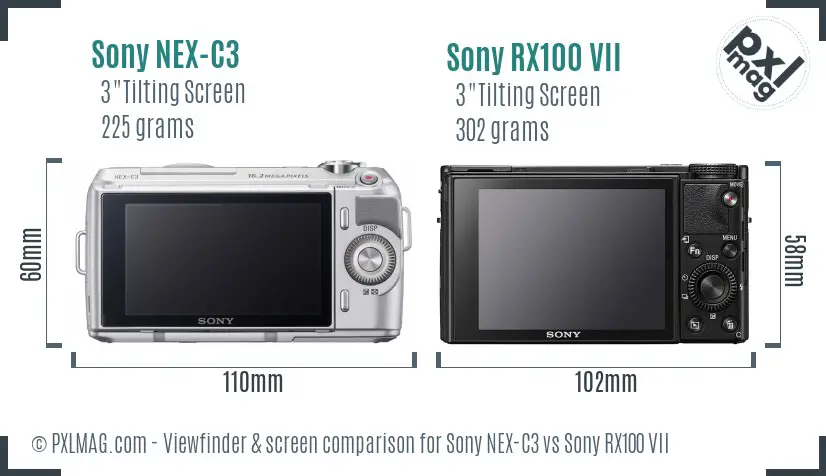 Sony NEX-C3 vs Sony RX100 VII Screen and Viewfinder comparison